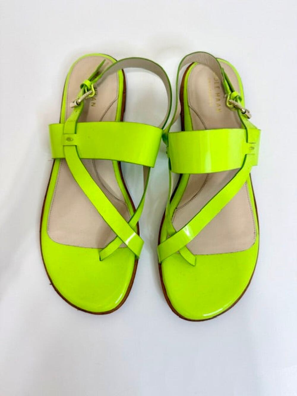 Cole Haan Grandseries Leather Sole Sandals – Neon Yellow Sz9.5B NWOT - Picture 1 of 5